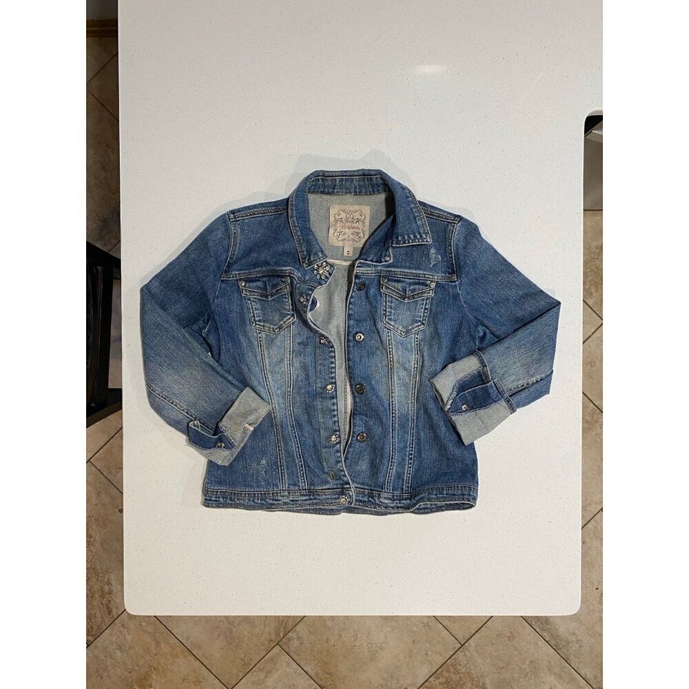 RARE Vintage Brighton Embroidered Rhinestone Jean Denim Jacket Size Medium